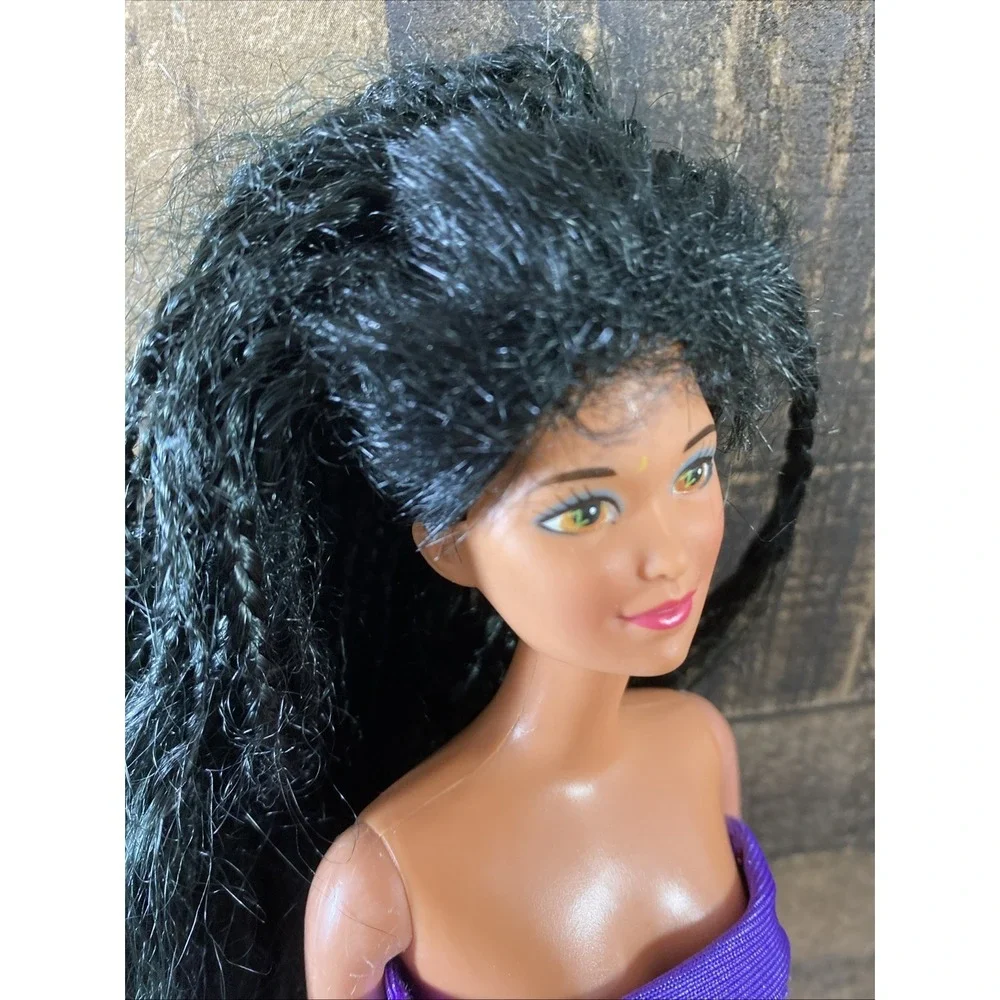 Vintage 90s Barbie‎ Doll Christie Dark Braided Hair Purple Sequin Party Dress
